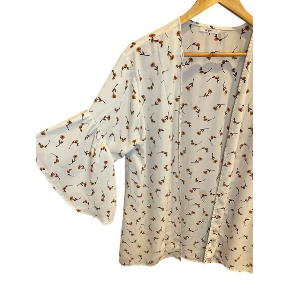 Mi Ami Kimono Shirt Women's Medium Ivory Floral Bell Sleeve Open Front Boho - Picture 7 of 9